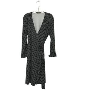 Ellie Kai Wrap Geometric Design Stretch Dress Womens Size 8 Black White